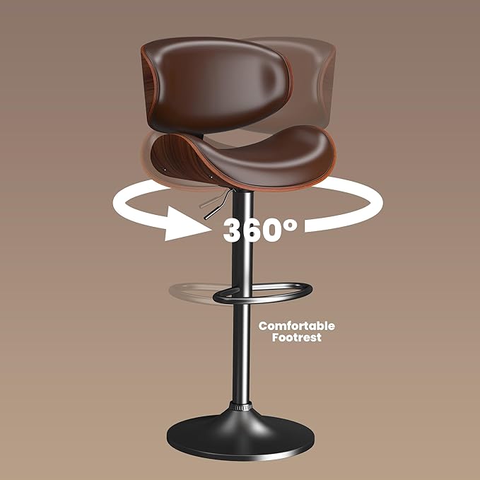 Bar Stools Modern Swivel Bar Chairs, Barstools Counter Height with Backrest for Bar, Kitchen, Dining Room, Brown