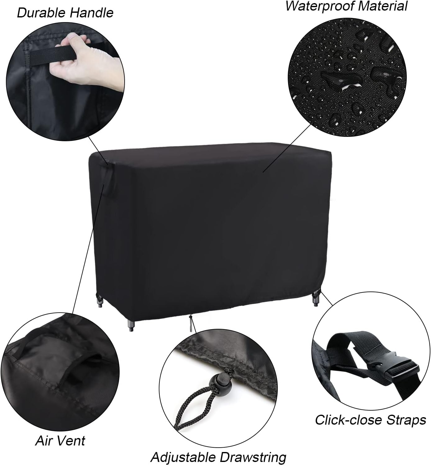 Kingling Grill Cart Cover, Waterproof Outdoor Prep Table Cover 46 Inch Stainless Steel Outdoor Patio Table Covers Rectangular for Metal Prep Cart Protection -46''L x 25''W x 40''H (Black)