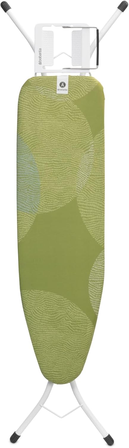 Brabantia Size A Compact Small Ironing Board (43x12 in) 7 Height Options, Adjustable Steam Iron Rest Holder (Calm Rustle) Non-Slip Feet, Anti-Collapse Child Locks