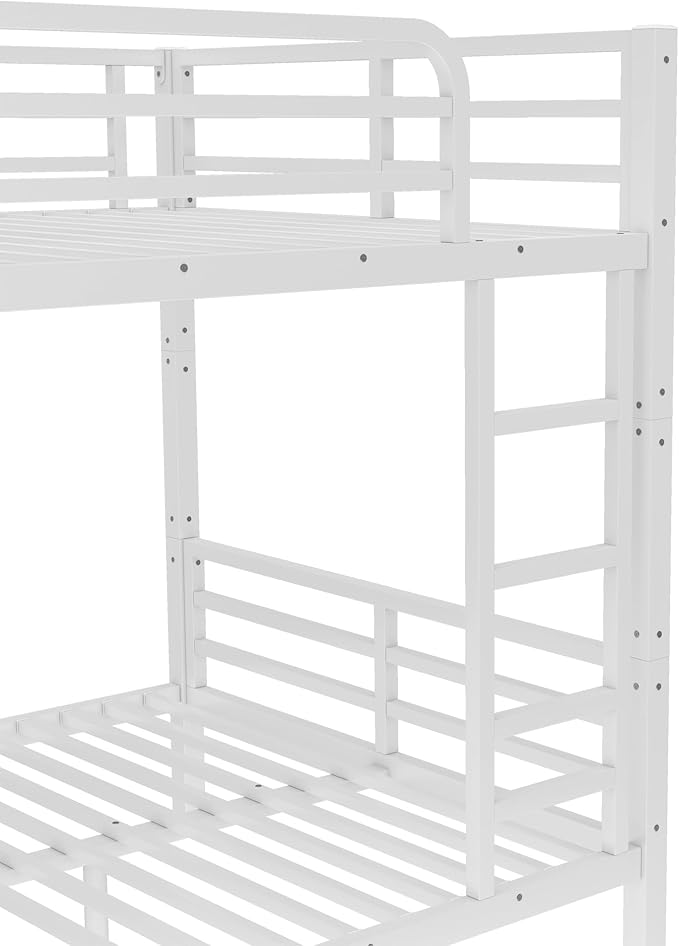 Bellemave Full XL Over Full XL Bunk Bed with Headboard and Build in Ladder, Heavy Duty Bunk Beds with Guardrail, Convertible Bunk Bed, Easy Assemble, Mattress Not Included, White
