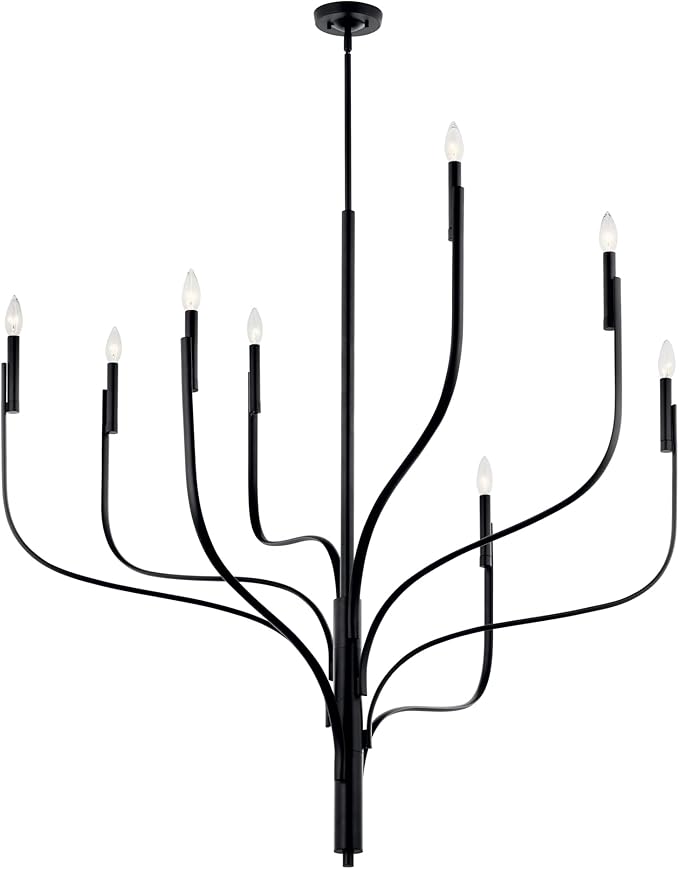 KICHLER Livadia 8-Light Chandelier, Soft Modern-Light in Black, for Foyer, Great Room, or Vaulted Dining or Bedroom (47.75" x 47.75"), 52675BK