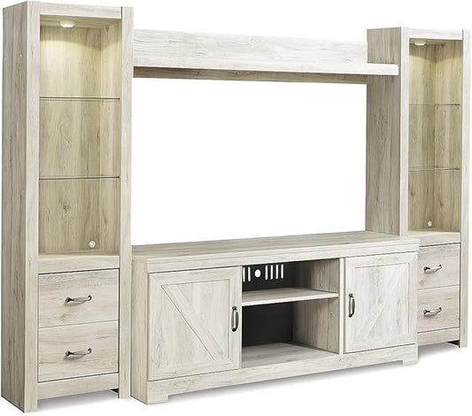 Signature Design by Ashley Bellaby Farmhouse 4-Piece Entertainment Center for TVs up to 72" with Adjustable Shelves, Whitewash