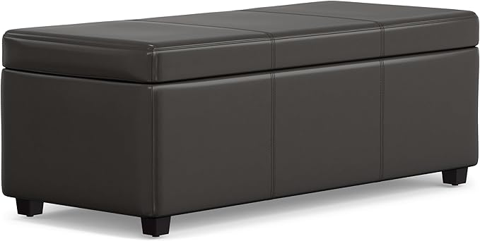 SIMPLIHOME Avalon Lift Top Rectangular Storage Ottoman - 44 inch Wide Upholstered Vegan Leather Lift-Top Ottoman in Tanners Brown, Contemporary Coffee Table Ottoman for Living Room with Hidden Storage
