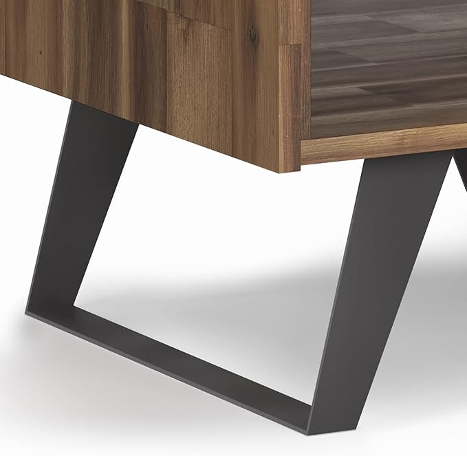 SIMPLIHOME Lowry SOLID ACACIA WOOD and Metal 22 Inch Wide Square Modern Industrial End Side Table in Distressed Golden Wheat, For the Living Room and Bedroom
