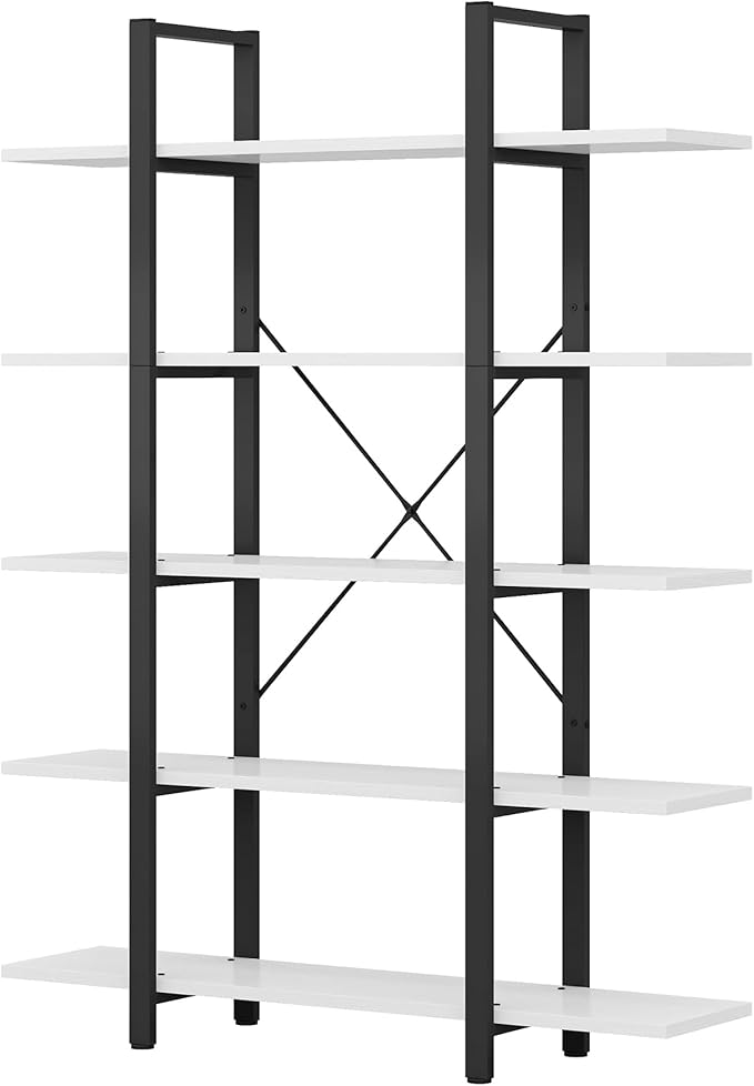 Tribesigns 5-Tier Bookshelf, Vintage Industrial Style Bookcase 72 H x 12 W x 47L Inches, White