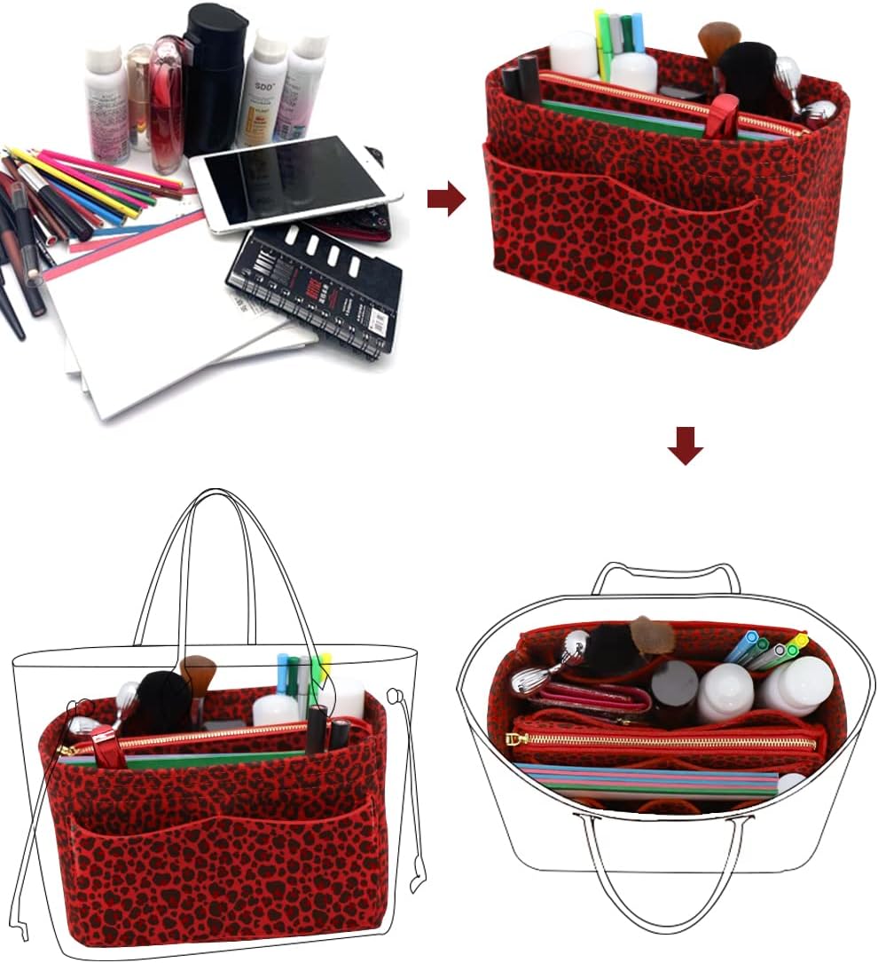 LEXSION Felt Purse Bag Organizer Insert with zipper Bag Tote Shaper Fit Speedy Neverful PM MM