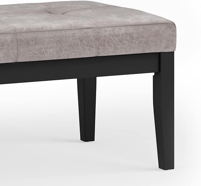 SIMPLIHOME Lacey 41 inch Wide Contemporary Rectangle Tufted Ottoman Bench in Distressed Grey Taupe Vegan Faux Leather, Assembled, For the Living Room and Bedroom