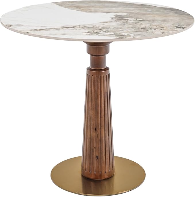 Sintered Stone Office Table and Chair Set - 33.5" Round Table for Small Offices (Light Brown Leg and Pandora Top, 1 Table and 2 Chairs)