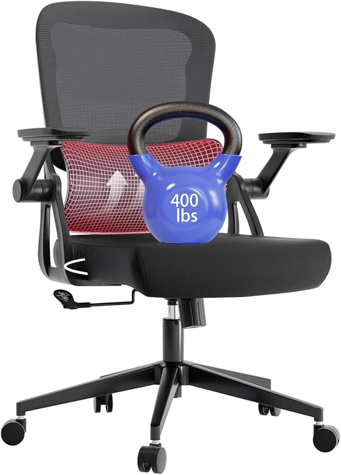 Ergonomic Office Chair - 400LB Comfy Desk Chairs with Adjustable Headrest and Lumbar Back Support, Mesh Computer Chairs with Wheels and Arms for Home Office, Study, Bedroom and Dorm (08black)