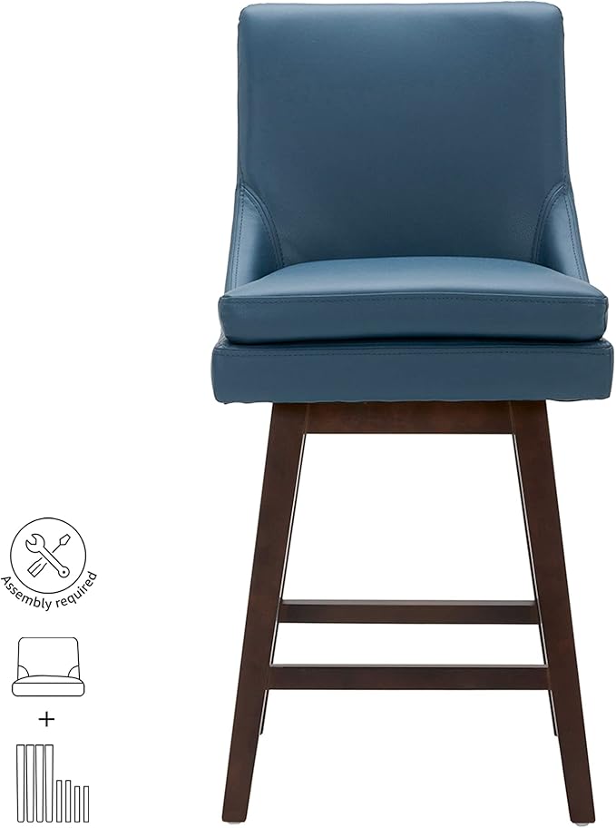 CHITA Counter Height Swivel Bar Stools Set of 3, FSC Certified Upholstered Faux Leather Barstool Chairs with Back, 26.8" H Seat Height, PU Leather in Dark Blue