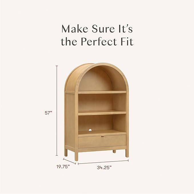 Babyletto Bondi Bookcase | Space-Saving Storage for Small Rooms, Kids Bedroom & Living Room | GREENGUARD Gold Certified Book Case | Assembled Wooden Book Shelf with Adjustable Shelf & Drawer - Honey