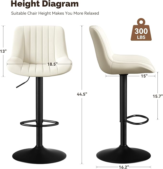 Nalupatio Bar Stools Set of 4, Adjustable Modern Swivel Bar Stools with Backs, Counter Height Performance Fabric Island Chairs for Home Kitchen, Off-White