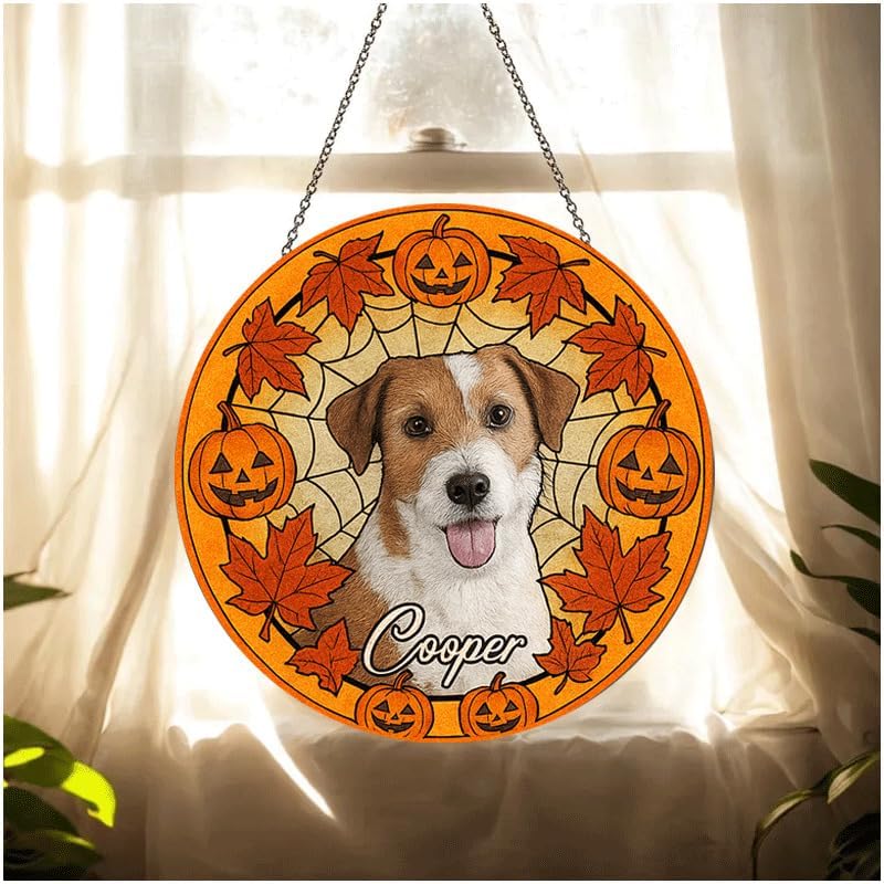 Personalized Halloween Dog Glass Window Hanging Ornament,Custom Pet Photo Ornament, Unique for Dog Lovers,Customized Pet Keepsake for Spooky Season, Fall Holiday Décor /2