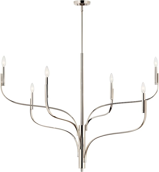 KICHLER Livadia 6-Light Chandelier, Soft Modern-Light in Polished Nickel, for Foyer, Great Room, or Vaulted Dining or Bedroom (33.25" x 47.25"), 52674PN