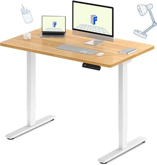 FLEXISPOT E3 Dual Motor Electric Standing Desk, 48x30 Inch Whole-Piece Board, Height Adjustable, Modern Style, White Frame + Maple Desktop, 4 Customizable Height Settings, 5-Year Warranty