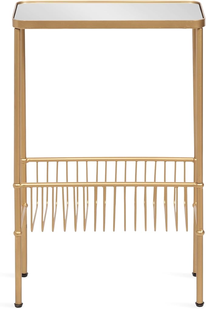 Kate and Laurel Trubey Modern Mirrored Rectangle Narrow Side Table, 16 x 8 x 25, Gold, Modern Glam Slim End Table with Bottom Wire Storage Rack and Mirrored Tabletop