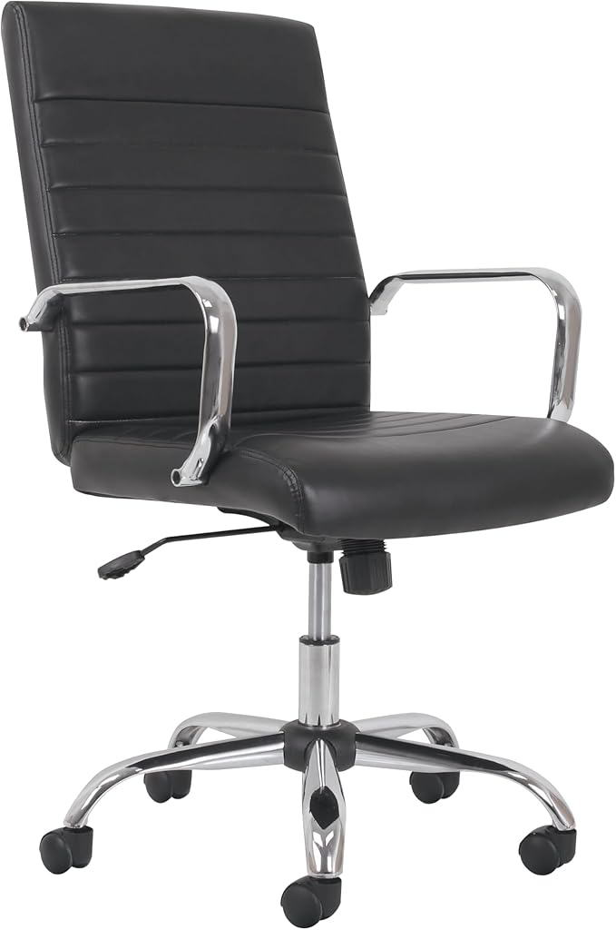 HON Sadie Executive Chair, Ergonomic Leather Office Chair with Chrome Arms and Back Support, for Computers, Desks, Home Offices, 360 Swivel, Black