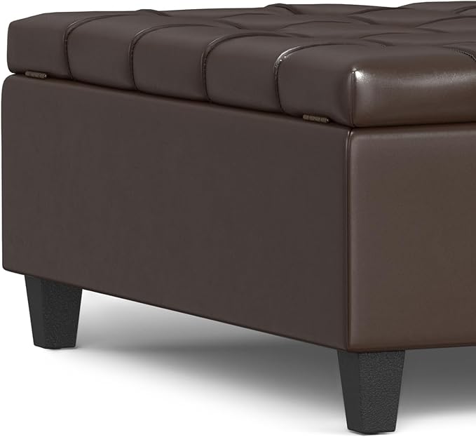 SIMPLIHOME Harrison 40 inch Wide Transitional Square Large Coffee Table Storage Ottoman in Chocolate Brown Vegan Faux Leather, Assembled, for The Living Room and Bedroom