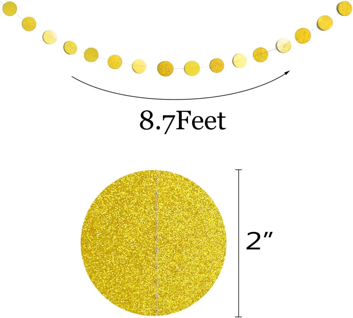 6 Pcs Glitter Gold Paper Circle Dots Garland Party Hanging Decorations Birthday Party Bachelorette Party Engagement Party Bridal Shower Wedding Baby Shower Christmas Supplies Photo Backdrop (52 Feet)