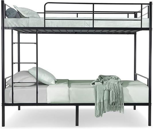 Bunk Bed Twin Over Twin,Bunk Beds for Kids Teens Adults with Ladders and Guardrail,Sturdy Literas Heavy Duty Metal Slats,400 lbs Capacity,No Spring Box Required,Black