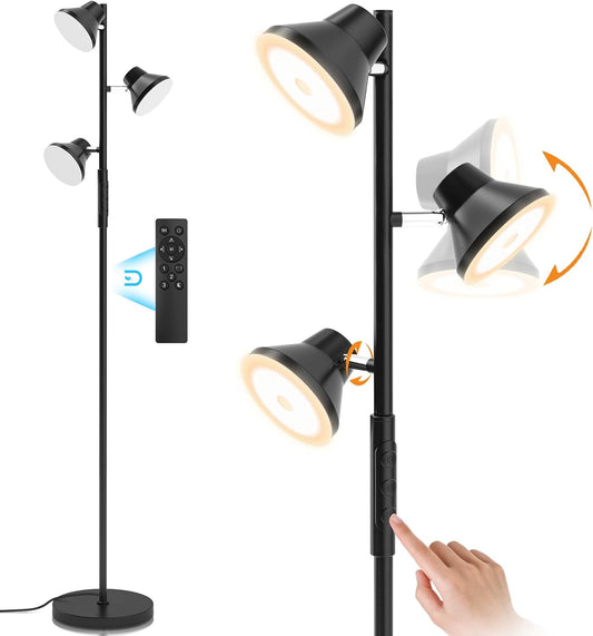 LED Floor Lamp, 36W Modern Floor Lamp with Remote & Touch Control, 4 Color Temperatures, Standing Lamp with 3 Rotatable Lights, Floor Lamps for Living Room, Bedroom, Office