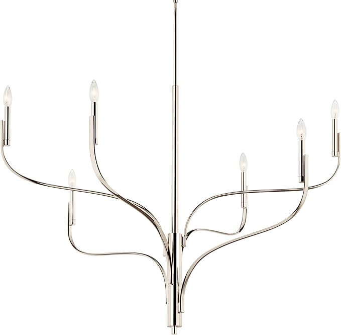 KICHLER Livadia 6-Light Chandelier, Soft Modern-Light in Polished Nickel, for Foyer, Great Room, or Vaulted Dining or Bedroom (33.25" x 47.25"), 52674PN