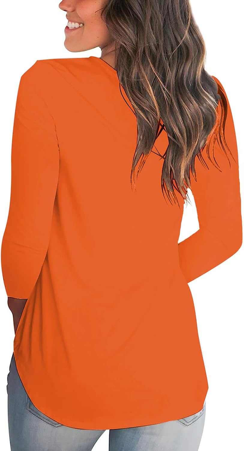 Tobrief Women's Long Sleeve V-Neck Shirts Fall Graphic Tees Loose Casual T-Shirt