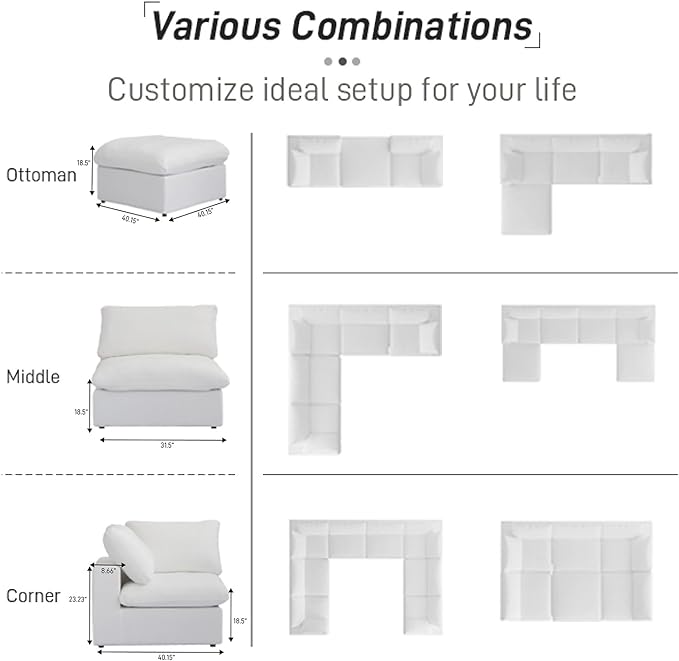 WJShome Cloud Modular Sectional Sofa Couch,Oversized Down Filled 3-Seater Minimalist Sofa,118.02inch Convertible Couch Deep Seat for Modern Living Room, Cover Removable & Washable