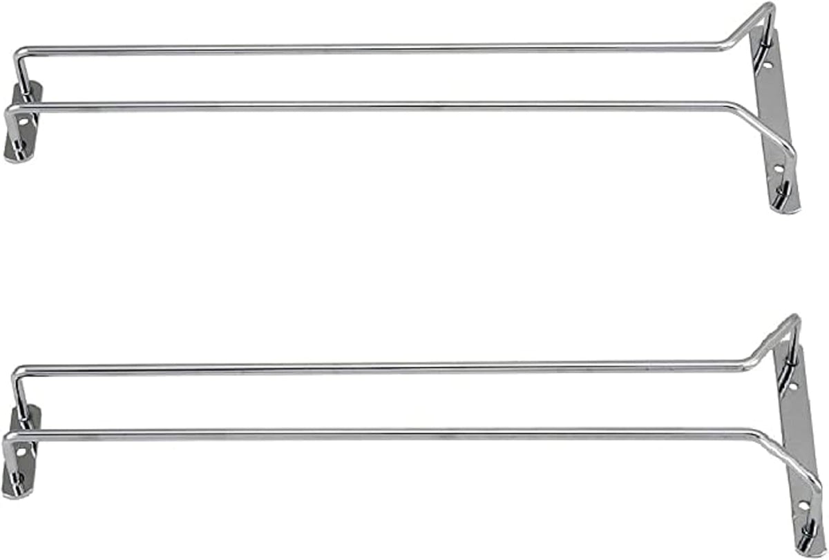 TrueCraftware- 16-Inch Wine Glass Rack Chrome Finish Set of 2- Stemware Rack Wire Hanging Rack Under Cabinet Wine Glass Stemware Holder Glass Storage Hanger Organizer for Kitchen and Bar