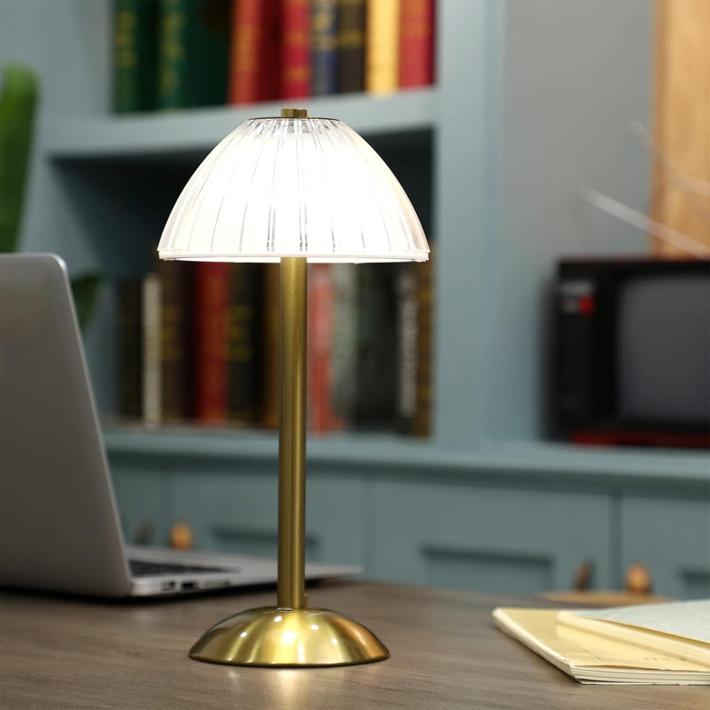 Liliful 6 Pcs LED Portable Cordless Table Lamp Touch Battery Operated Rechargeable Desk Lamp 3 Color Dimmable for Bedroom Living Room Dining (Mushroom Style,Gold)