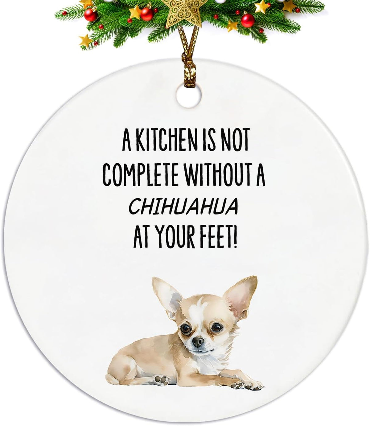 Chihuahua Ornament, Chihuahua Ornaments for Christmas Tree, Chihuahua Gifts for Women, Chihuahua Christmas Tree Decorations, Chihuahua Ceramic Ornaments, Chihuahua Decorative Hanging Ornament