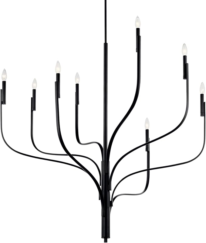 KICHLER Livadia 8-Light Chandelier, Soft Modern-Light in Black, for Foyer, Great Room, or Vaulted Dining or Bedroom (47.75" x 47.75"), 52675BK