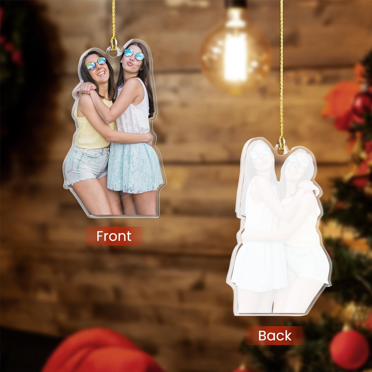 Personalized Best Friend Photo Ornament - Customized Besties Picture Shaped Acrylic Ornaments, Gift for Friends Bestie, Custom Christmas Ornaments