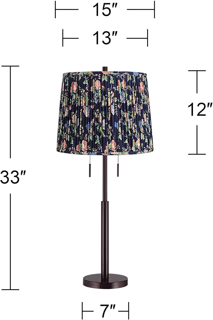 Possini Euro Design Karina 33" Tall Skinny Large Buffet Modern End Table Lamp Pull Chain Brown Bronze Finish Metal Single Navy Blue Shade Living Room Bedroom Bedside Nightstand House Office Family