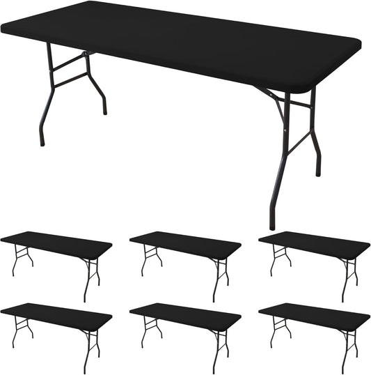 4ft Stretch Table Cover Fitted-6 Pack Black Spandex Table Cloths with Elastic-Stretchy Folding Table Cloths 4ft for Outdoor Picnic Camping Dining Room Patio Kitchen Banquet Party Craft Show