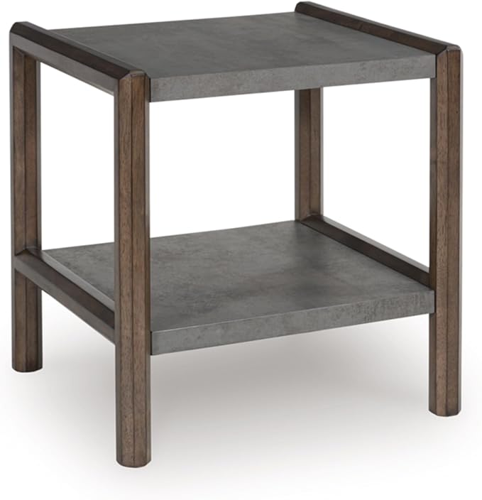 Signature Design by Ashley Kallenny Contemporary End Table with Faux Cement Top and Open Shelf, Dark Brown & Gray