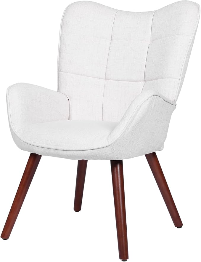 Modern Dining Room Chairs, Mid Century Upholstered Kitchen Chairs with Back Support and Solid Wood Legs, Accent Dinner Chair for Kitchen, Dining Room, Living Room, Restaurant, White