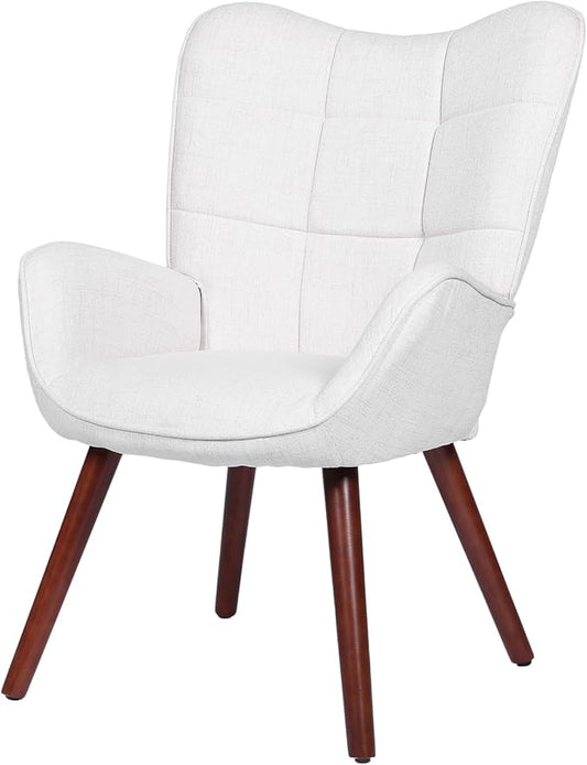 Modern Dining Room Chairs, Mid Century Upholstered Kitchen Chairs with Back Support and Solid Wood Legs, Accent Dinner Chair for Kitchen, Dining Room, Living Room, Restaurant, White