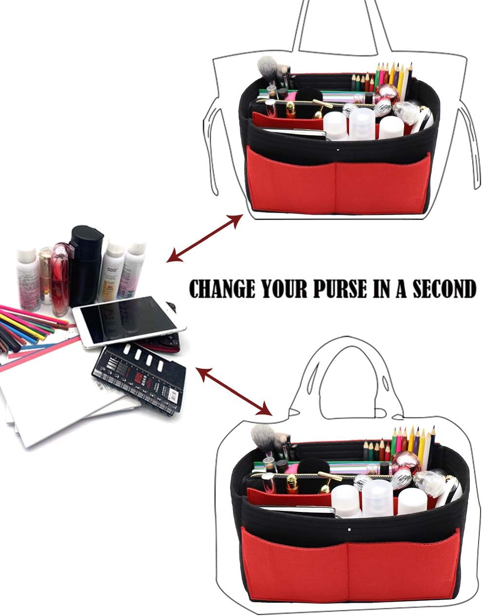 LEXSION Felt Purse Bag Organizer Insert with zipper Bag Tote Shaper Fit Speedy Neverful PM MM