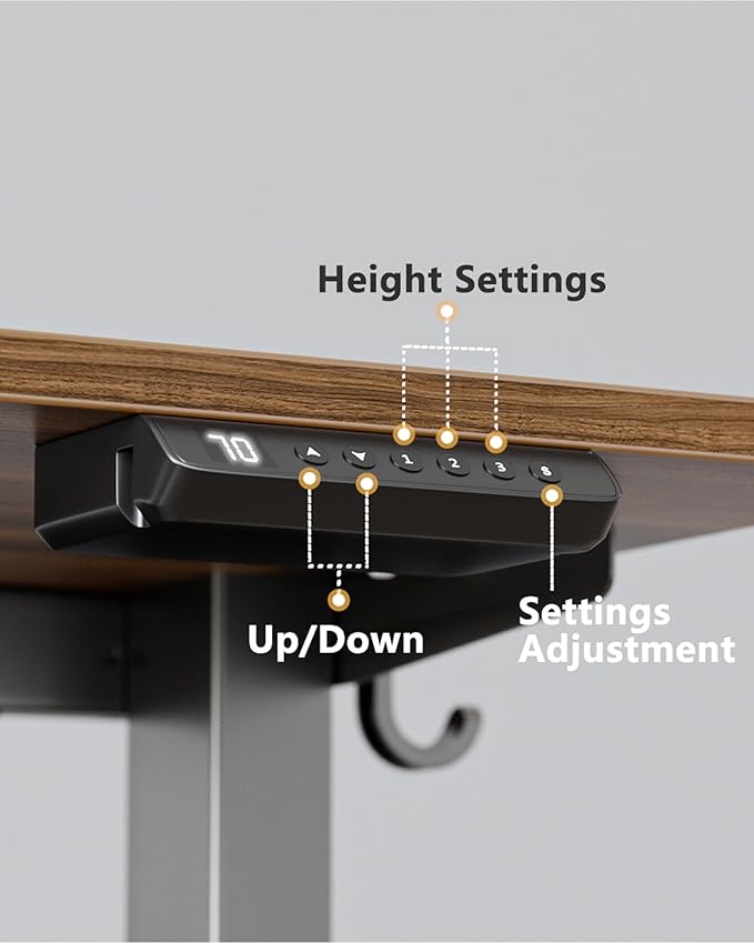 FEZIBO One-Piece Standing Desk Adjustable Height Stand up Home Office Desk, 48x24 Inch Electric Standing Computer Desk, with 4 Memory Presets, Headphone Hook, Black Walnut