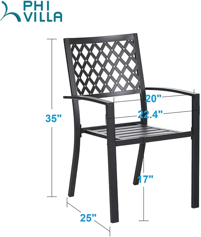 PHI VILLA Metal Outdoor Dining Chairs Set of 6 - Stackable Black Patio Chairs, 300lb Capacity (Diamond)