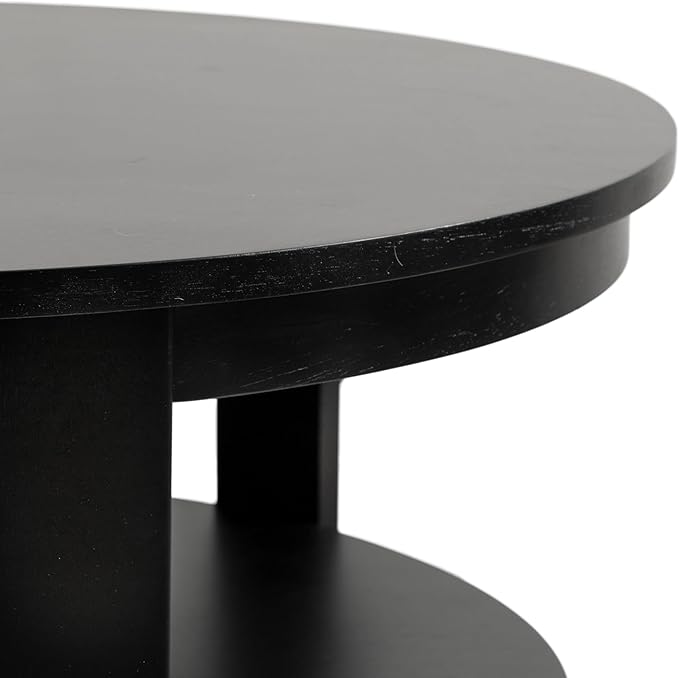 Kate and Laurel Foxford Modern Tiered Oval Coffee Table; 38 x 24 x 18; Black; Transitional Two-Tier Living Room Table with Storage and Resilient Wood Construction