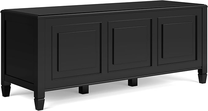 SIMPLIHOME Connaught Storage Bench - 51 inch Wide Solid Wood Trunk Bench in Black, Traditional Bench for Entryway with Lift-Up Lid and 3 Hidden Compartments