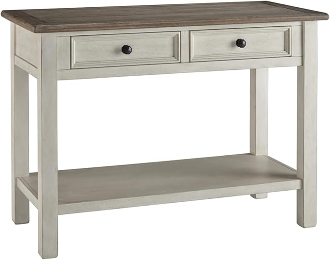 Signature Design by Ashley Bolanburg Farmhouse Rectangular Two Tone Sofa Table, Antique Cream