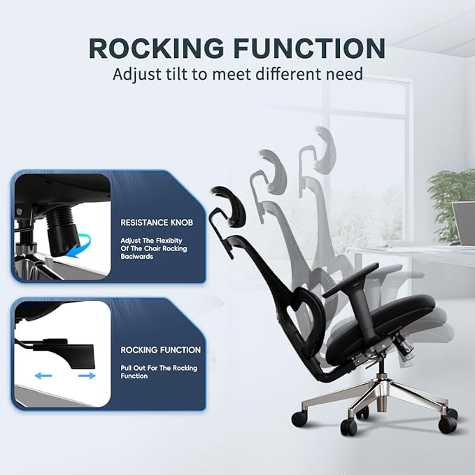 Ergonomic Office Chair, High Back Desk Chair with 4D Armrests, 135° Reclining Swivel Chair with 3-Level Tilt Lock, 2D Headrest & Sliding Seat, Dual Back Support, Adjustable Lumbar, Heavy Duty 1600 lbs