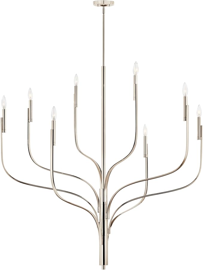 KICHLER Livadia 8-Light Chandelier, Soft Modern-Light in Polished Nickel, for Foyer, Great Room, or Vaulted Dining or Bedroom (47.75" x 47.75"), 52675PN