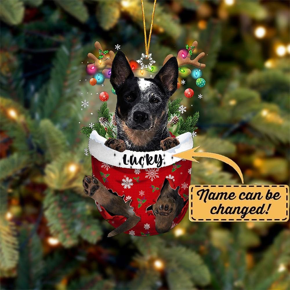 Blue Heeler Dog Christmas Ornament, Blue Heeler in Snow Pocket Christmas Tree Ornament, Dog Lovers Gift Idea Xmas Decor, Christmas Decorations for Tree, Christmas Ornament Gift for Dog Lovers