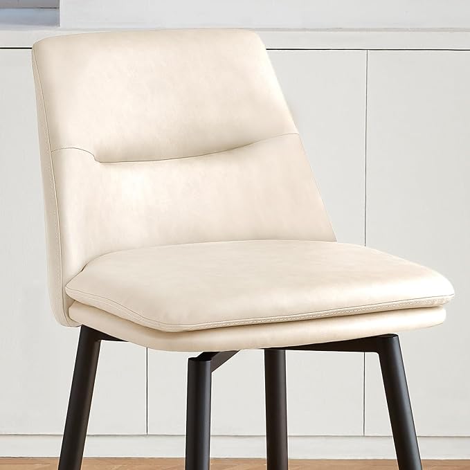 Beige Counter Height Bar Stools Set of 3, 26 Inch Seat Height with Back and Metal Legs, 360° Swivel Upholstered Faux Leather Swivel Bar Stools