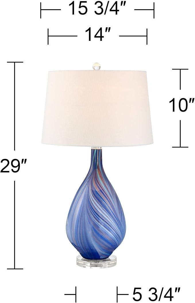 Possini Euro Design Taylor Modern 3-Way Table Lamp 29" Tall with Table Top Dimmer Blue Art Glass White Fabric Tapered Drum Shade for Bedroom Living Room House Home Bedside Nightstand Office