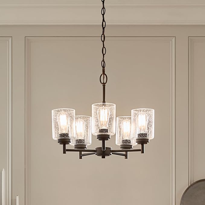 Kichler Winslow 19.75" 5-Light Chandelier Light with Clear Seeded Glass in Black for Kitchen, Bar, Dining Room, Living Room (19.75" x 16.25"), 44030BK